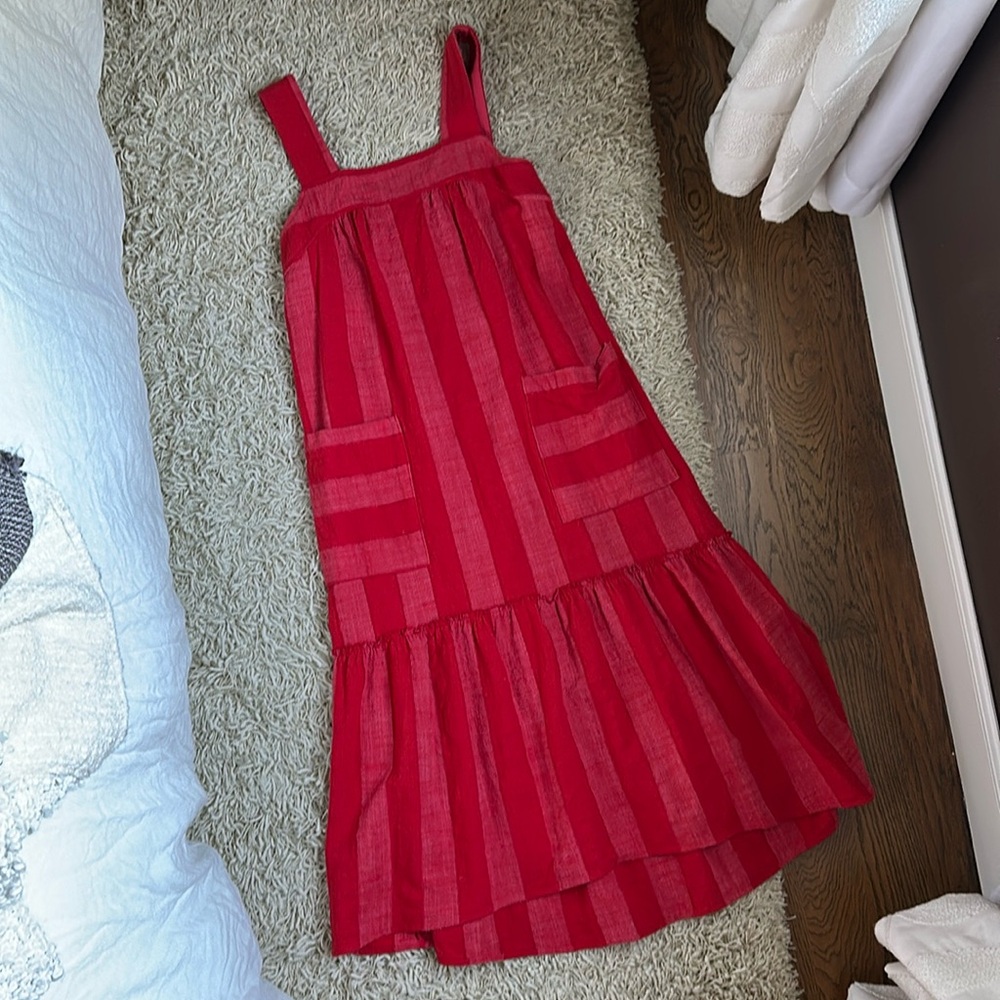 Red and pink stripe Midi Dress